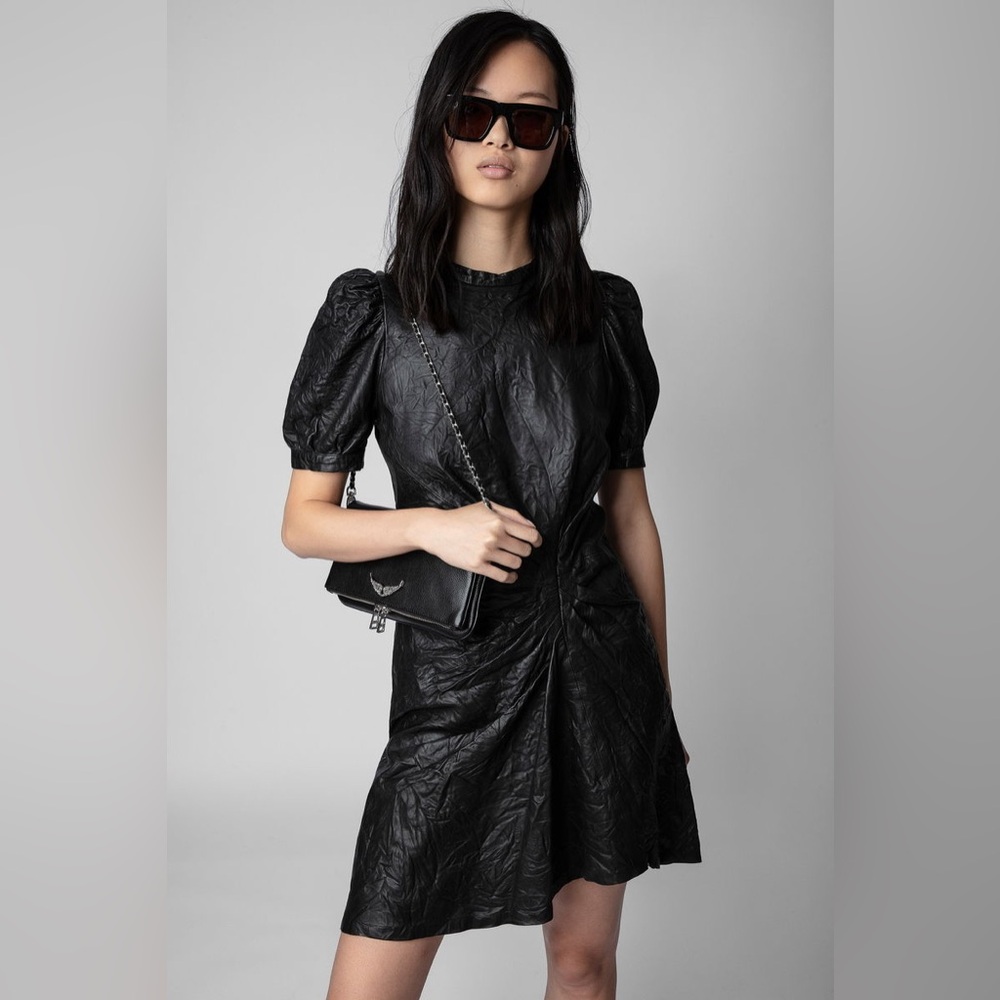 Zadig & Voltaire Rixe Creased Lambskin Leather Mini Dress